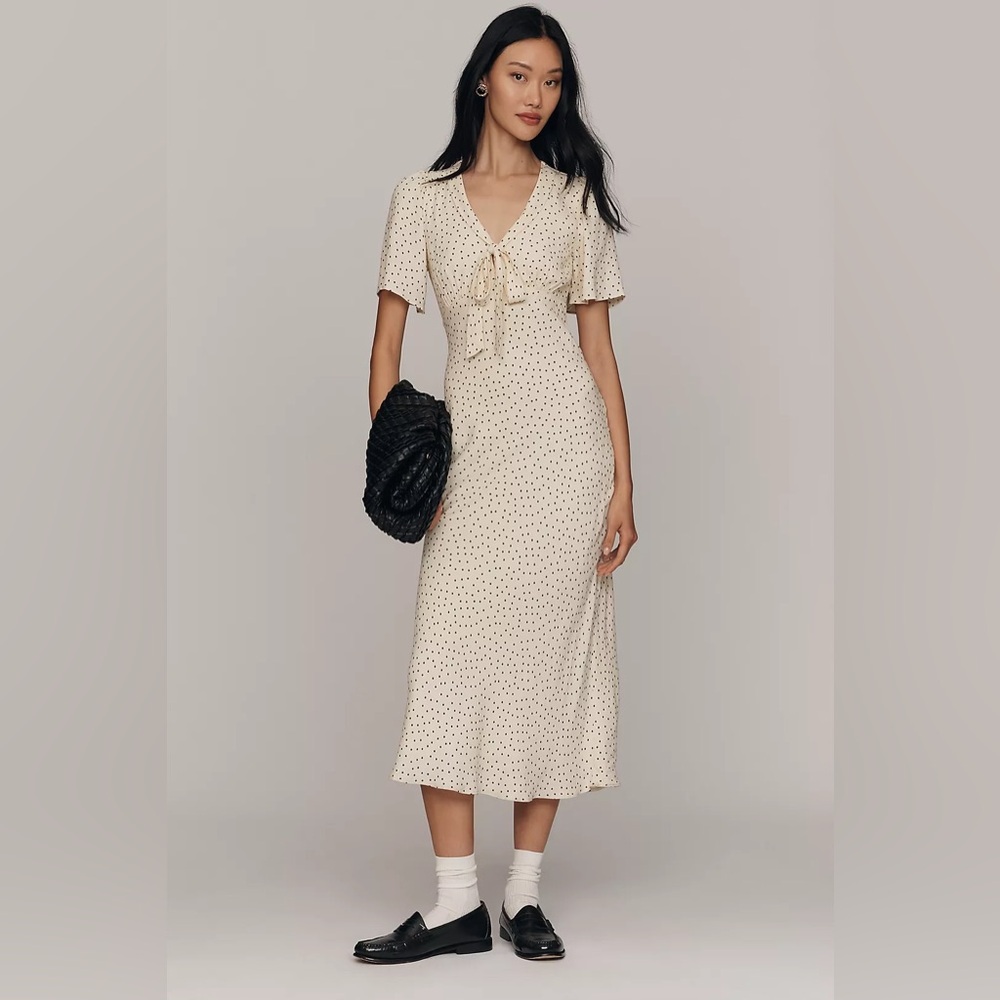 Reformation Cream Polka Dot Midi Dress